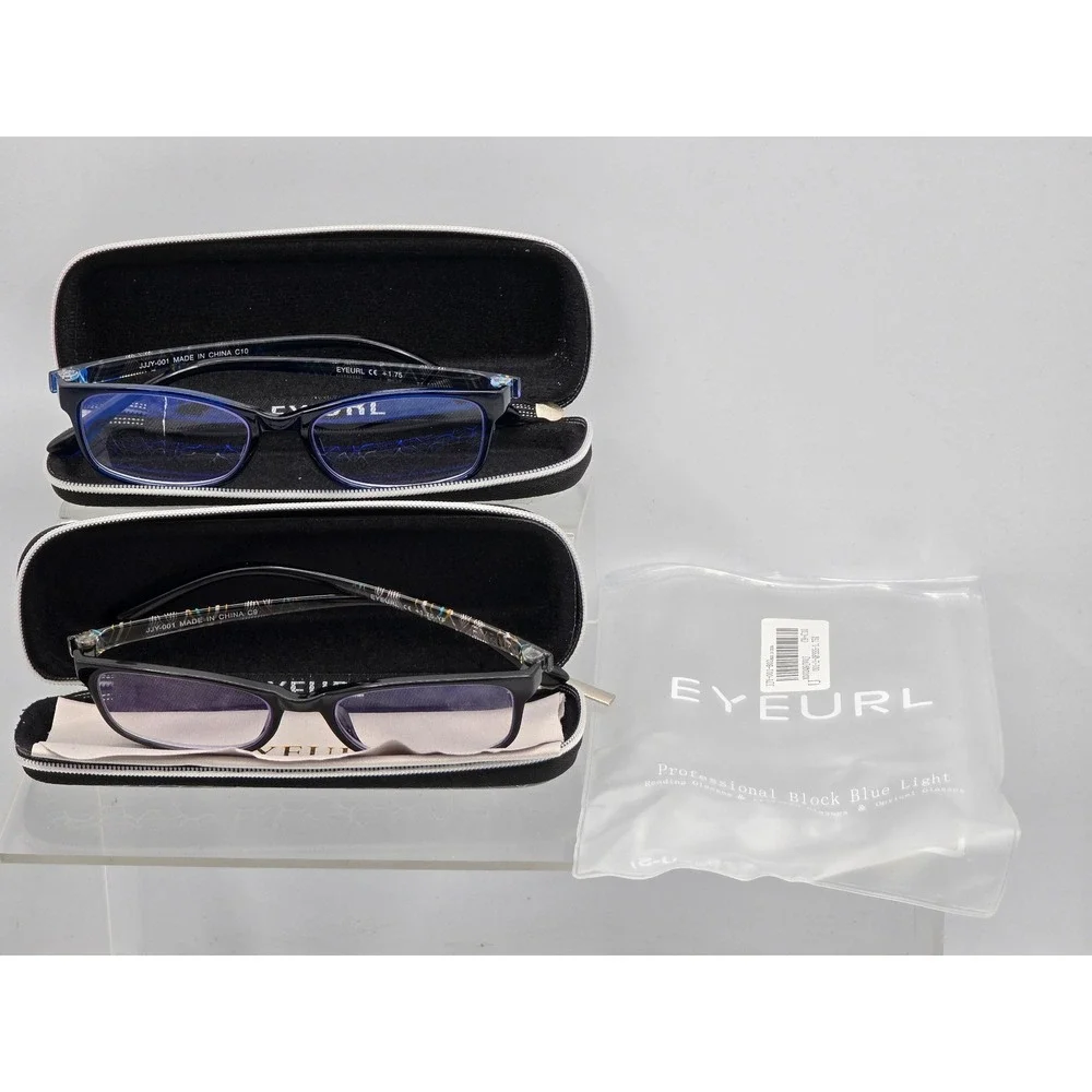 Eyeurl Reading Glasses Unisex +1.75 Black Blue Blue Light Blocking 2Pk-Excellent